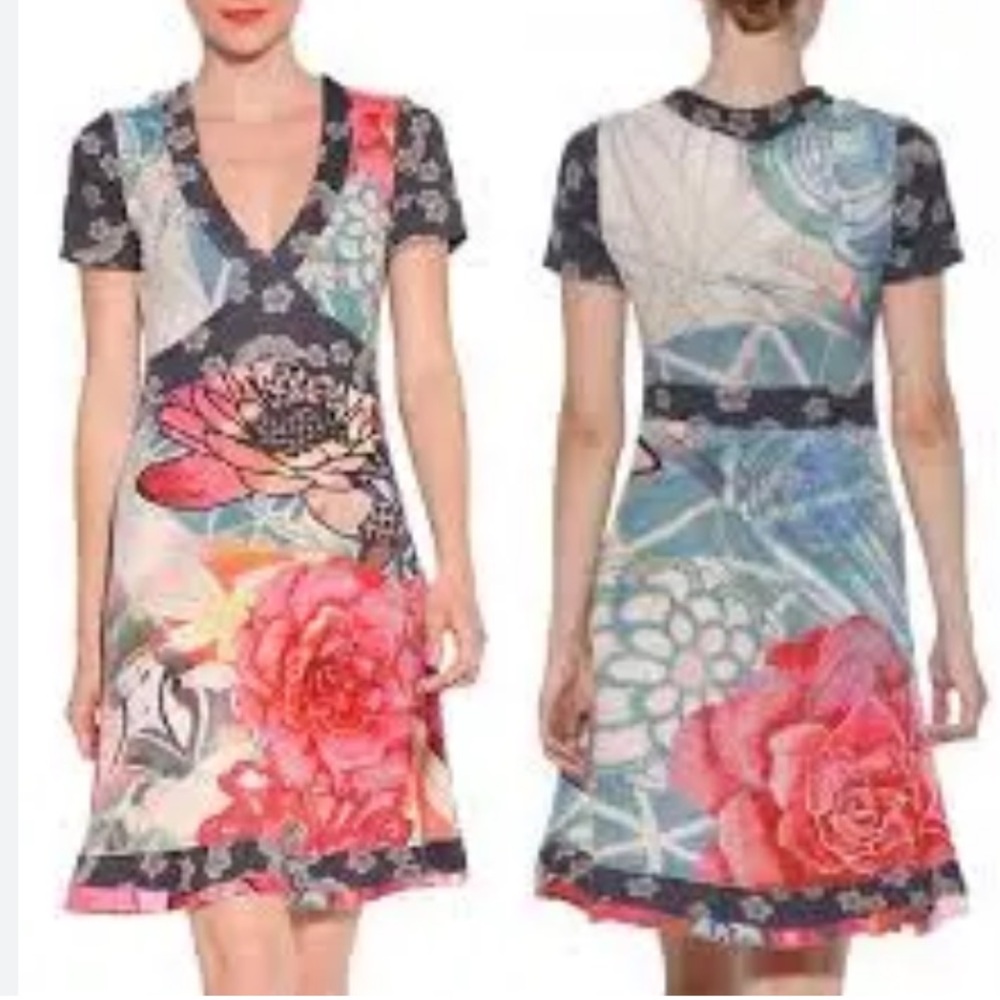 Desigual Red and Green Ruffled Tiered Sundress - Size Small